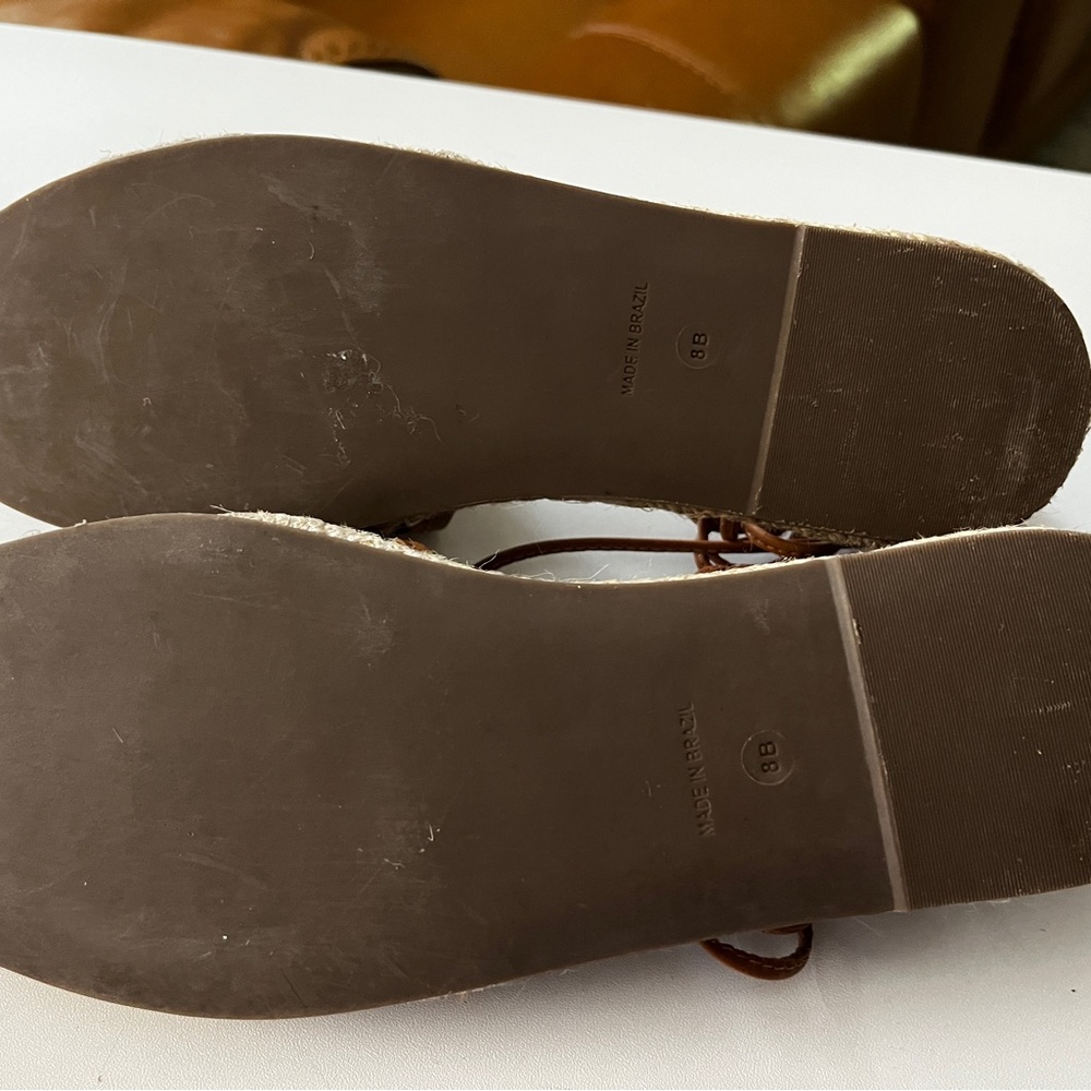 Anthropologie size 8 Brown Leather Laser-Cut Espadrille Ankle-Tie Sandals - Picture 7 of 7